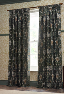 Snakeshead Pencil Pleat, Indigo/Leaf - Ready Made Curtains